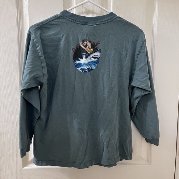 Vintage Looney Tunes Tazmanian Devil Surfing Shark Long Sleeve Top Youth Size L - Picture 14 of 16